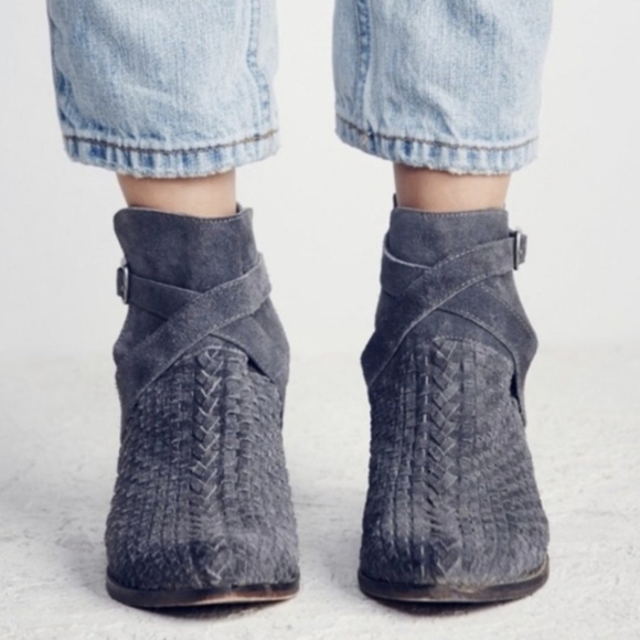 Free People Leather Suede Woven Ankle Boots 10 40 - Picture 2 of 11
